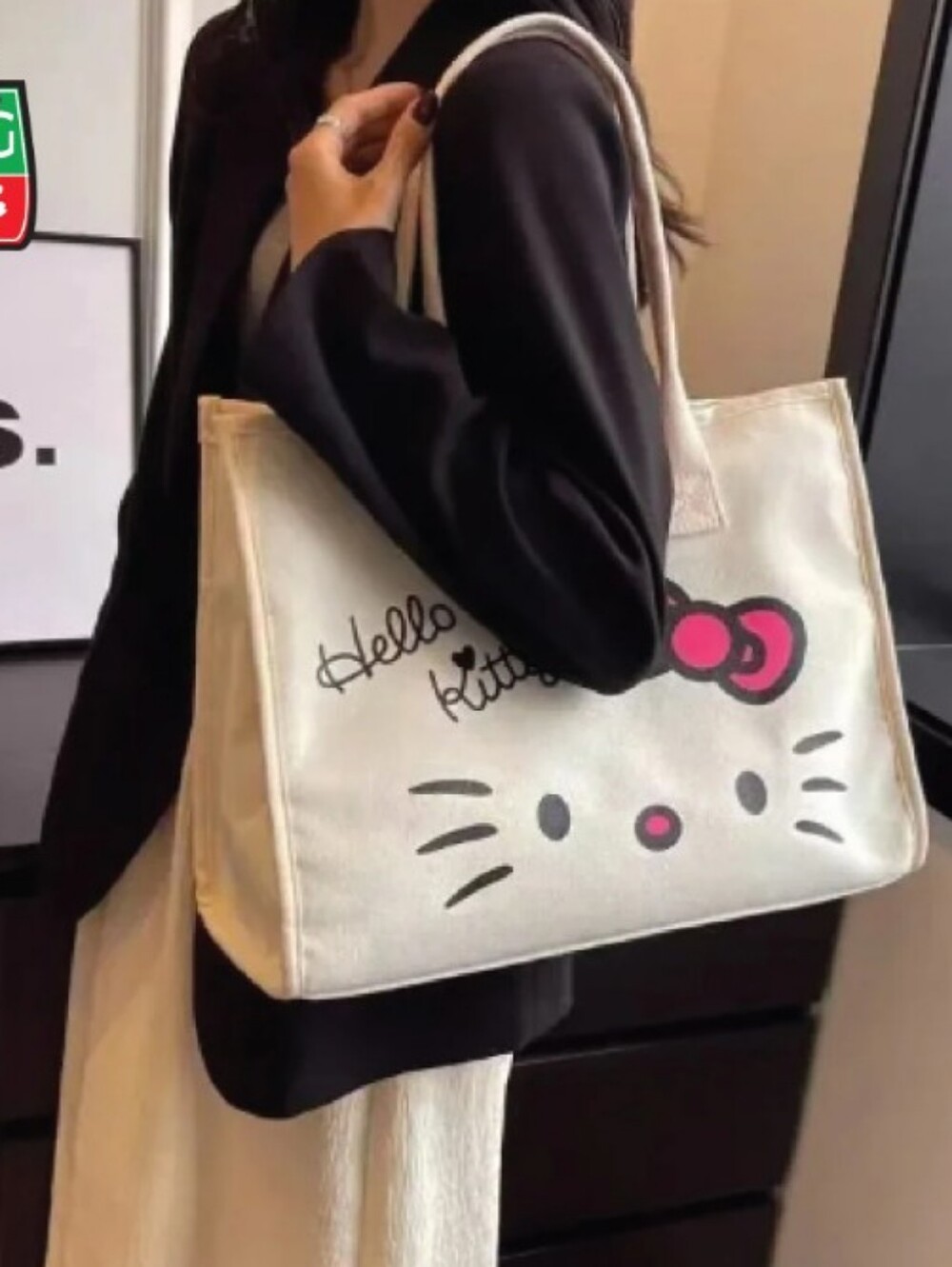 Hello Kitty-Canvas Tote with Bow Accent 🩷